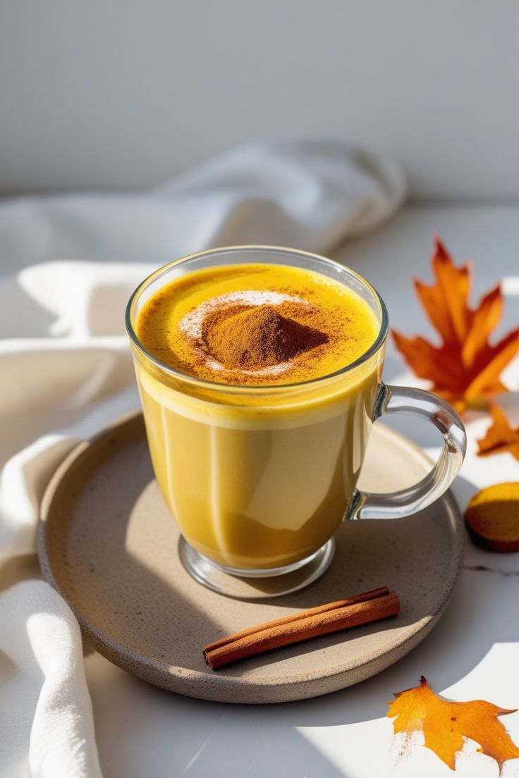 Modern turmeric latte served in trendy wellness cafe